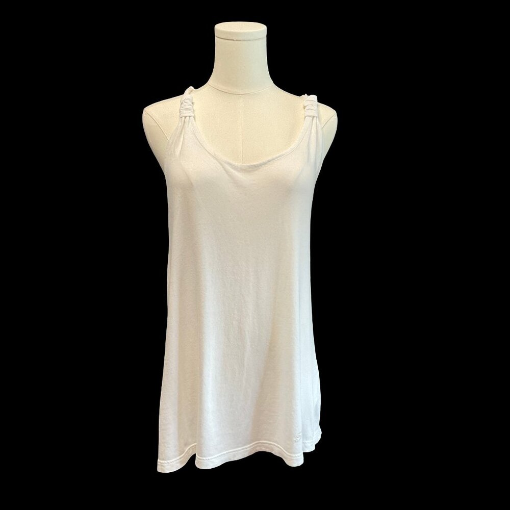 White Racerback Tank Top w/ Braided Straps & Logo Embroidery